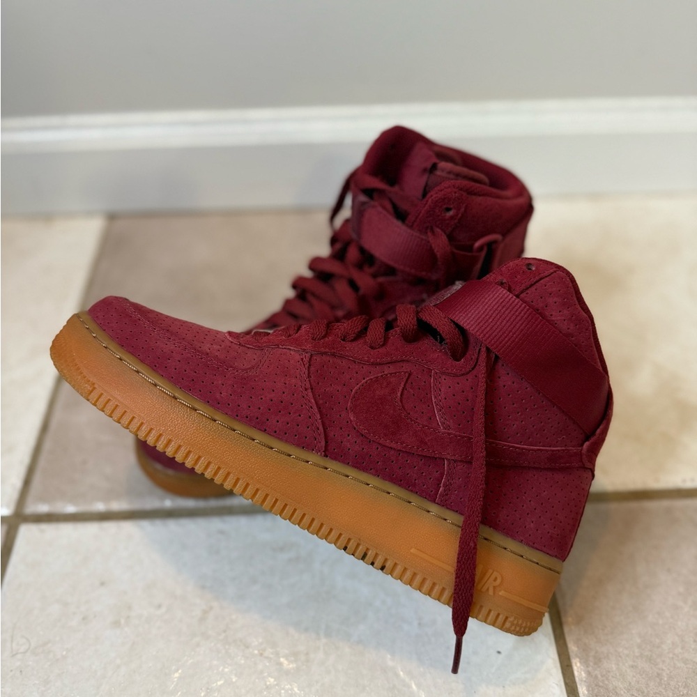 Nike AF1 Maroon High-Top Suede Sneakers - Size: 9